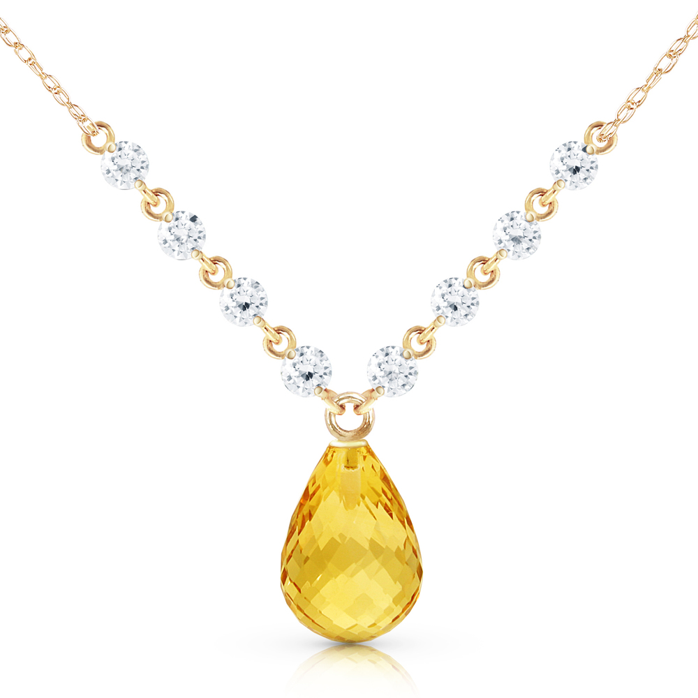 14K. SOLID GOLD NECKLACE WITH DIAMONDS & CITRINE (Yellow Gold)
